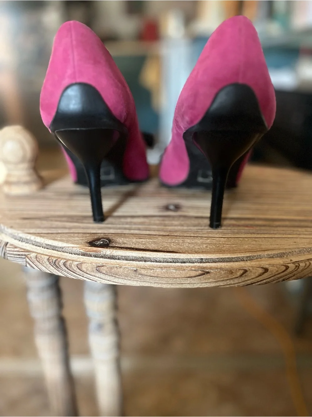 Seychelles Fuchsia Suede Pointed-Toe Heels with Black Bow